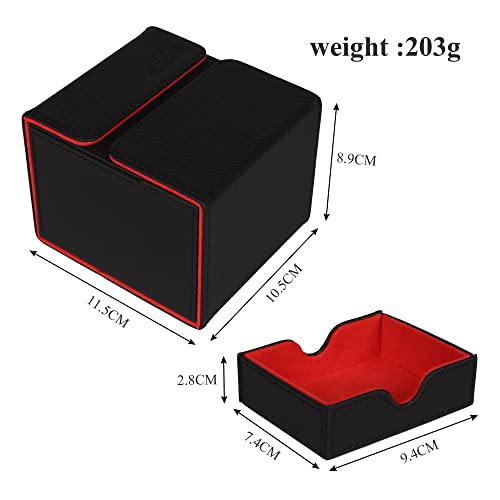 AEGIS GUARDIAN Card Deck Box with Dice Tray for MTG Cards, Commander Deck Box fit 150+ Sleeved Cards, PU Leather Card Storage Box Strong Magnet Deck Game Case for TCG CCG, Red Ineer - color: 4-2
