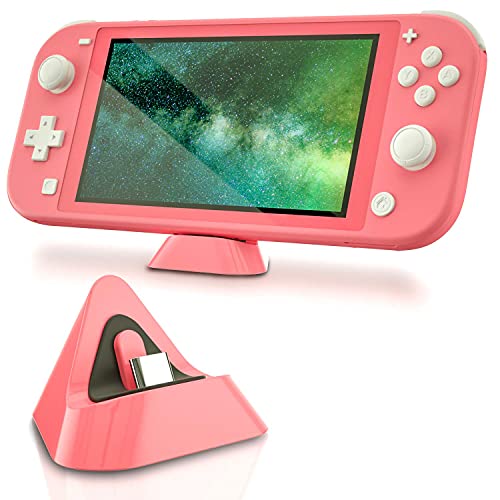 ECHZOVE Nintendo Switch Lite Charger, USB-C Dock Stand, Switch Lite, Coral | Nintendo Switch Lite charging dock with anti-slip base for upright play, compact USB-C stand for desks and travel - color: Coral, size: Nintendo Switch Lite