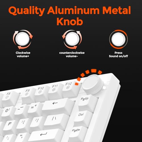 DAREU EK75 Wired Mechanical Keyboard,75% Keyboard with Volume Knob,Gasket Mount Mechanical Gaming Keyboards,81 Keys Rainbow Sidelit,PBT Keycaps,Linear Dream Switch for PC Laptop - White - color: White