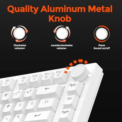 DAREU EK75 Wired Mechanical Keyboard,75% Keyboard with Volume Knob,Gasket Mount Mechanical Gaming Keyboards,81 Keys Rainbow Sidelit,PBT Keycaps,Linear Dream Switch for PC Laptop - White - color: White