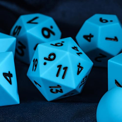 7-Piece Jumbo Silicone DND Dice Set, 25mm Oversized D&D Dice | Round Edges Soft Perfect Bouncer Compatible with Dungeons and Dragons RPG Bar Pub Club Party Games - color: Blue W/Black Numbers