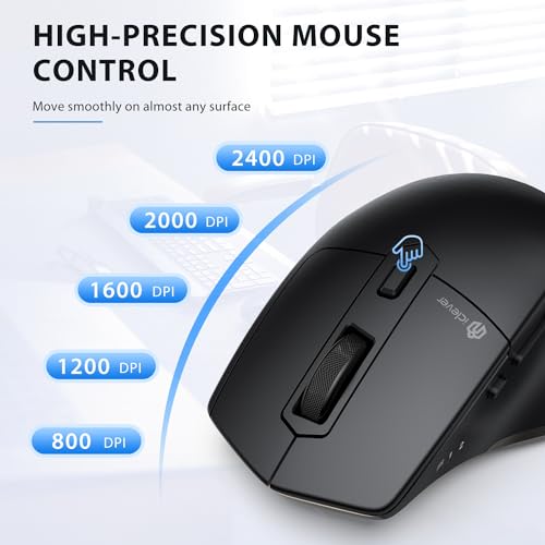 iClever Wireless Mouse, Dual-Mode (BT 5.1&2.4G) Bluetooth Mouse for Laptop | 3-Device Bluetooth & 2.4G Switching, Silent Click, Ergonomic, 5-Level DPI, USB-C Rechargeable for MacBook, Laptop, PC, Tablet - color: Black-Gold