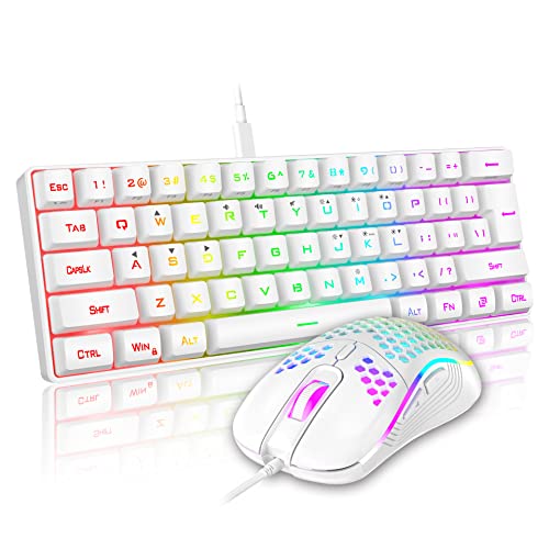 RedThunder 60% Mini Gaming Keyboard and Mouse Combo, Lightweight, Ultra-Compact 61 Keys RGB Backlit,7200 DPI Honeycomb Optical Mouse, Wired Gaming Set for PC MAC PS5 Xbox Gamer(White) - style: 01 White Wired Combo