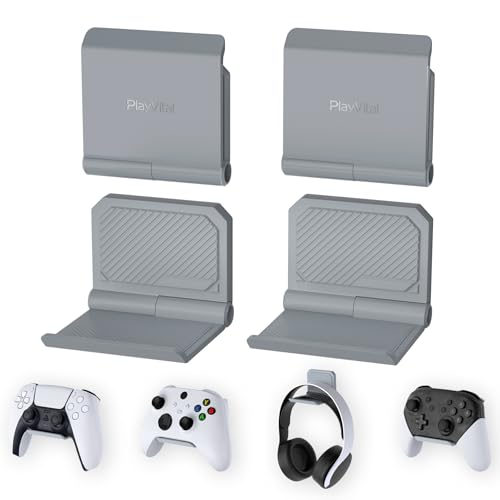 PlayVital 4 Pack FOLD Controller Holder Wall Mount for ps5 ps4 Xbox Switch 2 Pro Headset, Universal Controller Acessories Organizer Headphone Stand - Foldable Anti-slip Strong Adhesive, New Hope Gray - color: New Hope Gray 4 Sets
