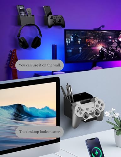 Universal Controller Holder 2 Pack, (Black) | Fit for Xbox, PS4, PS5, Switch, Compatible with Headphone Hanger, Headset Hook, Storage Box Fit for Small Items Wall Mount