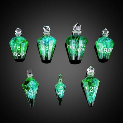 7PCS Potion DND Dice Set,Transparent Sharp Edge Die Set D&D RPG Polyhedral Dice,for Dungeons and Dragons TTRPG Games Roleplaying Games.(Green Galaxy) - color: Green Galaxy