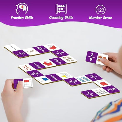 Kasfalci Fraction Dominoes Set,Math Games for Kids,Math Manipulatives,Counting Toys,Learning Games,Preschool Learning Activities,Homeschool Supplies,Kindergarten Classroom Must Haves,1st 2nd 3rd Grade - style: Fraction