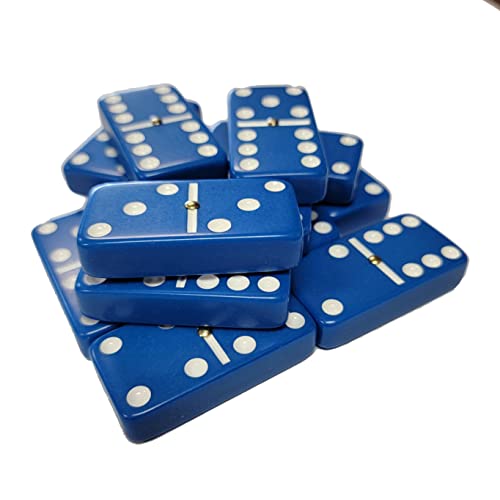 Marion Domino Double Six Blue Jumbo Tournament Professional Size with Spinners in Dovetail Sheesham Wood Box. - color: Blue