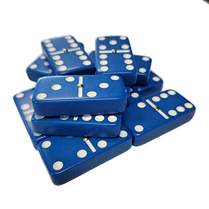 Marion Domino Double Six Blue Jumbo Tournament Professional Size with Spinners in Dovetail Sheesham Wood Box. - color: Blue