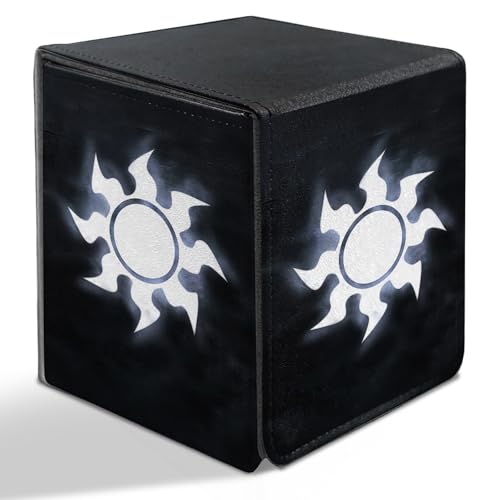 BVDIKMI Card Deck Box for MTG, Card Storage Box Fits 100+ Single Sleeved Cards, PU Leather Strong Magnet Card Deck Case Holder for Magic Commander TCG CCG, Black Sun - color: Black Sun