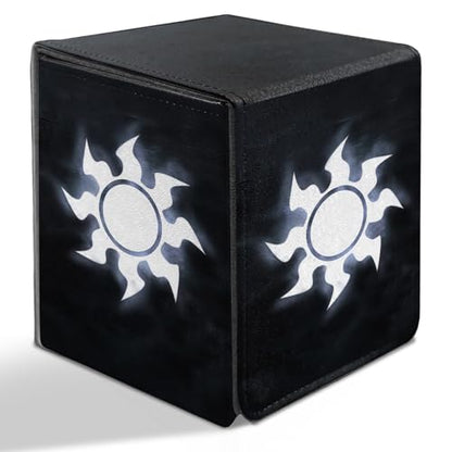 BVDIKMI Card Deck Box for MTG, Card Storage Box Fits 100+ Single Sleeved Cards, PU Leather Strong Magnet Card Deck Case Holder for Magic Commander TCG CCG, Black Sun - color: Black Sun