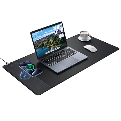 Wireless Charging Mouse Pad, Gaming Mouse Pad with Ultra-Smooth Surface, 31.5”x15.75” Large Desk Mat, Non-Slip Rubber Base, Waterproof Computer Keyboard Pad for Gaming, MacBook, Laptop, Desk - color: Black - 31.5"x15.7" (Wireless Charging)