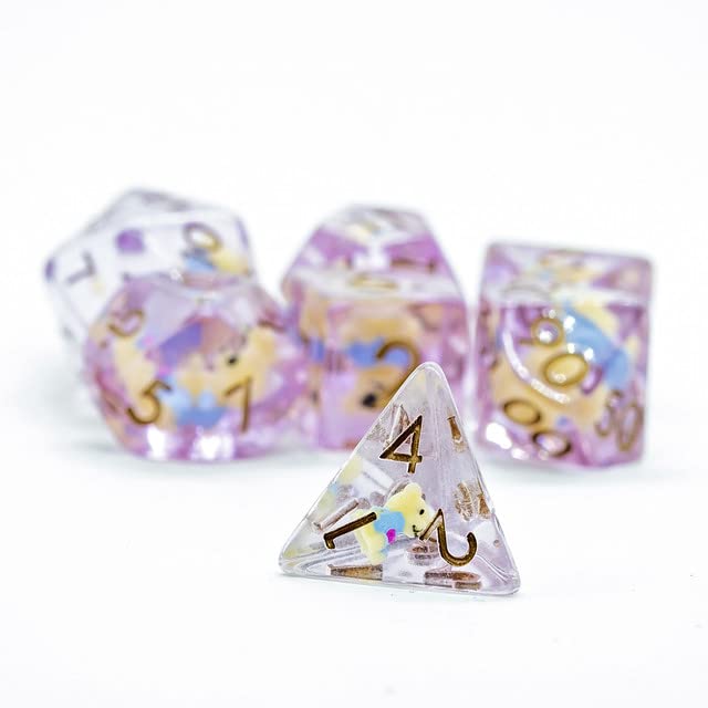 Sage's Portal Animal Familiars Resin DND Dice Set Polyhedral Dice Set for Dungeons and Dragons RPG Pathfinder Tabletop TTRPG (Teddy Bear) - color: Teddy Bear, style: Dice Set Only