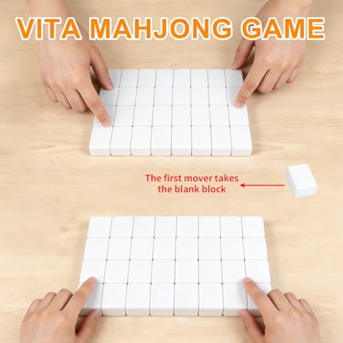 Vita Mahjong Game Set with Stickers, 65 Tiles DIY Plastic Mahjong Block Set, 2 Player Seaside Escape Push Tiles Game (White) - color: White