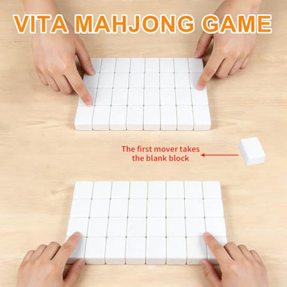 Vita Mahjong Game Set with Stickers, 65 Tiles DIY Plastic Mahjong Block Set, 2 Player Seaside Escape Push Tiles Game (White) - color: White