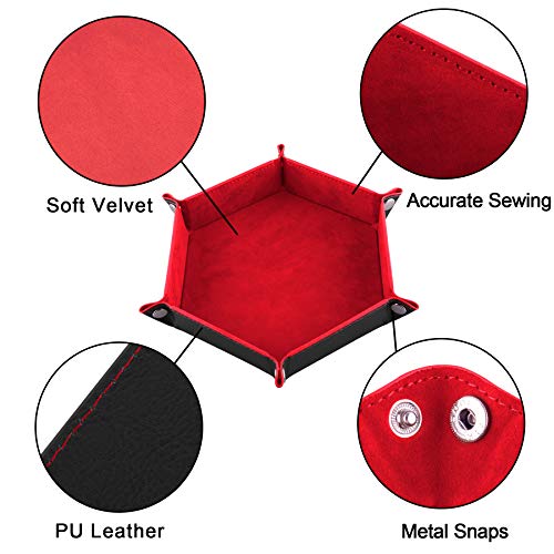 SIQUK 2 Pieces Dice Tray PU Leather Dice Folding Hexagon Tray Dice Holder for Dice Games Like RPG, DND and Other Table Games (Red and Royal Blue) - color: Red and Royalblue