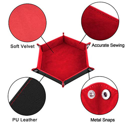 SIQUK 2 Pieces Dice Tray PU Leather Dice Folding Hexagon Tray Dice Holder for Dice Games Like RPG, DND and Other Table Games (Red and Royal Blue) - color: Red and Royalblue
