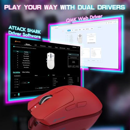 ATTACK SHARK X1 Ultralight Tri Mode Wireless 40000 DPI Gaming Mouse-Red | Magnetic RGB Charging Dock,PixArt PAW3395 Pro Sensor,BT/2.4Ghz/Wired,1K Polling,Optical Micro Switch,Driver for PC Mac Gamer - color: Red
