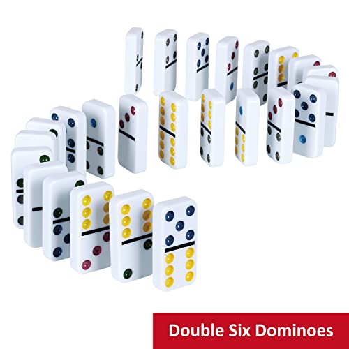 Offelec Double Six Dominoes Set | 28 Domino Tiles Double 6 Dominos with Storage Tin | Classic Family Game for Kids & Adults | Ideal for Travel, Game Nights & Educational Fun | 2-4 Players - color: Double 6 Dominoes