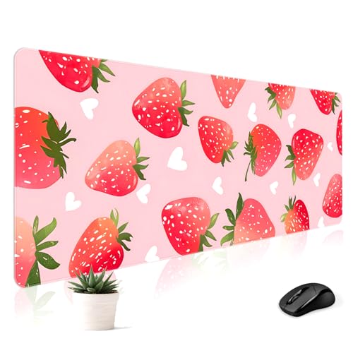 Mousepad Desk Mat Gaming Large Keyboard Cute Office Desktop Computer Laptop Strawberry XXL Long Giant Big Kawaii Aesthetic Girly Pretty Design Women Girl Gamer Oversized Wide 30x12'' Mousepad - color: Strawberry