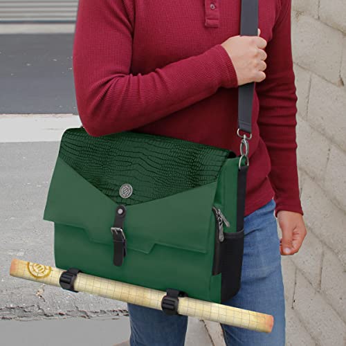 ENHANCE Collector's Edition RPG Player's Essentials DnD Bag - Dragon Hide Exterior Messenger Bag Fits 2-4 Books, Binders, Dice & Accessories, with 17 inch Laptop Slot, Battlemap Straps (Dragon Green) - color: Dragon Green