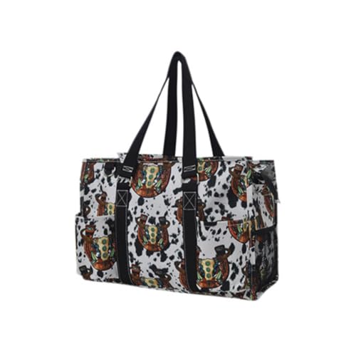 NGIL Utility Water Resistant Tote Bag | Work Tote for Women, Nurse Bag, Teacher's Choice Purse, Gym Bag, Everyday Organizer Top Zipper Closure - color: Horseshoe- Balck
