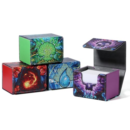 Deck Box for MTG Cards, Trading Commander Deck Case Holds 120+ Sleeved Cards, PU Leather Magnetic Collectible Card Storage Box Fits for TCG Magic Card (4 pack) - color: 4 pack