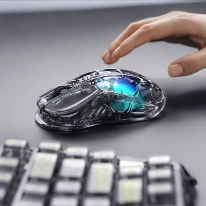 GravaStar Mercury M2 Wireless Gaming Mouse with 26,000 DPI, PAW3395DM Sensor -79g Lightweight Hollowed-Out Design -5 Programmable Buttons -5 Dynamic Lightsync RGB - Transparent Black - color: Transparent Black
