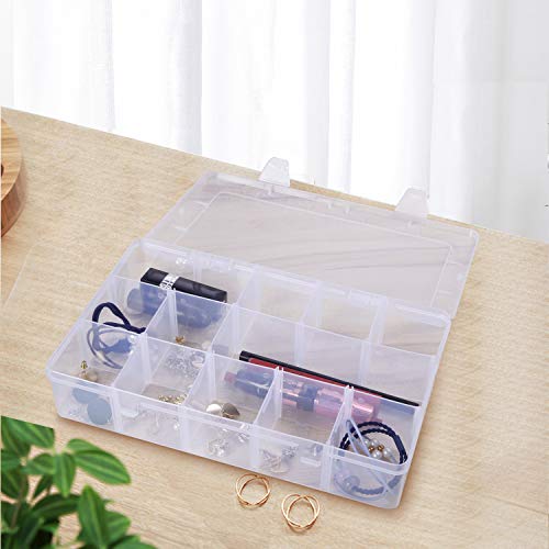 Gospire 15 Large Grids Clear Plastic Jewelry Box Organizer Storage Container with Removable Dividers (15 Grids - Clear) - color: Clear-15 Grids