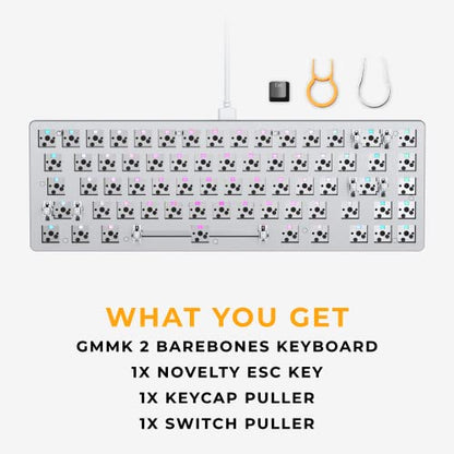 GLORIOUS Gaming GMMK 2 Compact 65% Barebones (Frame Only) - Mechanical Gaming Keyboard Frame, Compact TKL Size (65%), Aluminium, Customisable, Per Key RGB, American QWERTY Layout - White - color: White, size: Barebone Compact (65%)