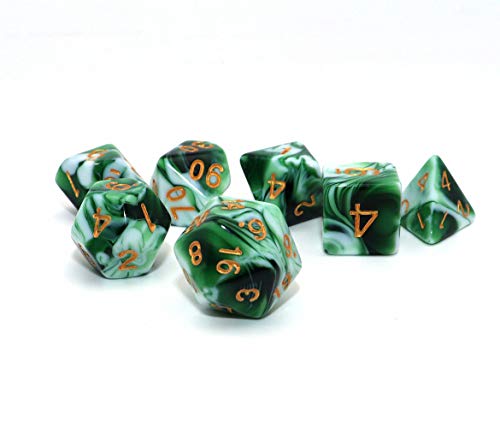 Polyhedral DND Dice Set Green White RPG Dice for Dungeon and Dragons D&D Pathfinder MTG Role Playing Games 7-Die Dice - color: Green & White Dice