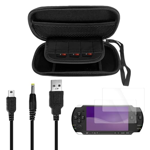 JDGPOKOO 4 in 1 Accessories Kit for PSP 1000/2000/3000, Carrying Case for PSP 1000 2000 3000, 2 Set Screen Protectors and Charging&Date Cable, Compatible with PlayStation Portable 1000/2000/3000 ONLY - size: 4 in 1 psp 1000/2000/3000