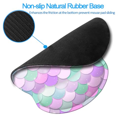 Ergonomic Memory Foam Wrist Support Mouse Pad Comfortable Padded Wrist Mousepads 9in X10in Pain Relief Desktop Mouse Mat (Candy Mermaid Foam) - color: Candy Mermaid Foam