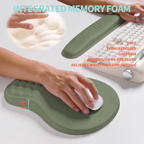 2-in-1 Ergonomic Set, Wave Rise Keyboard Wrist Rest and Massage Bulge Slope Mouse Pad Wrist Support, Cushion Memory Foam Integrated to Relieve Wrist Pain, Olive Green - color: Olive Green