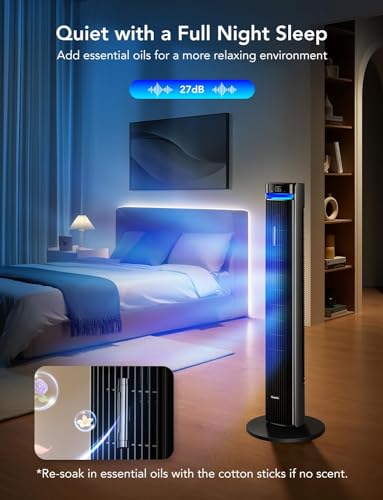 GoveeLife 42'' Tower Fan for Bedroom, Smart Floor Fans with 150° Adjustable Oscillating, APP & Voice Control, 5 Modes 12 Speeds up to 26ft/s, 24H Timer, 27dB Quiet Fan for Cooling Home Office Silver | Smart Floor Fans for Bedroom, up to 26ft/s, APP & Voic