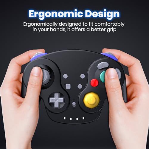 Wireless GameCube Controller for NGC Console, 2.4 GHz Receiver, Black | (Built-in Vibration) (Rechargeable) (Analog Triggers / Stick) (Plug and Play) - color: NGC Receive Black