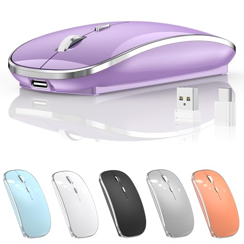 Halpilt Wireless Mouse Chargeable Portable Silent USB and Type-C Dual Mode Wireless Mouse 3 Adjustable DPI for Laptop, Mac, Android, PC (Q23S Purple) - color: Purple