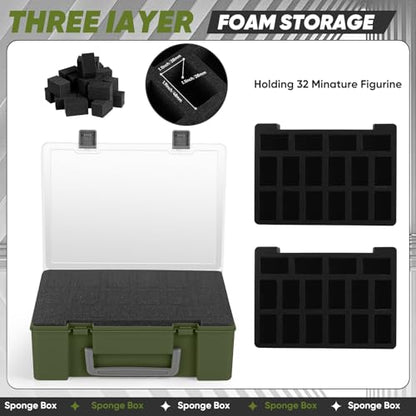 Madcat Miniature Storage Carrying Figure Case - 32 Slot Figurine Minature Carrying Case with 2 Foam Layer for Miniatures Compatible with 40k, DND & More (green1) - color: green1