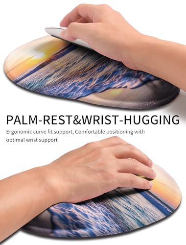 Palm-Rest and Wrist-Hugging Mouse Pad Wrist Rest, Ergonomic Wrist Support with Curve Fitting Cushioned Memory Foam for Carpal Tunnel Pain Relief, 9.9 x 8.3 Inch, Sunrise Beach - color: Sunrise Beach