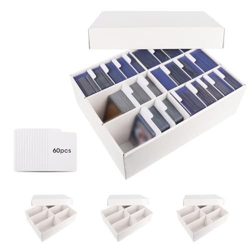 Trading Card Storage Box, 3-Row 3000-Count Card Organizer (4-Pack) | White Corrugated Cardboard Boxes With Dividers, 6-Grid Bulk Card Storage For Baseball/TCG/MTG/Sports/Top Loader Cards