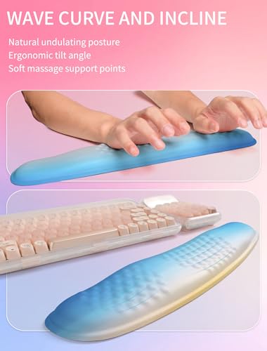 Hokafenle 2in1 Combination, Wave Keyboard Wrist Rest and Ergonomic Curvature Mouse Pad Wrist Support for Relieve Wrist Pain, Filled with Soft Cushion Memory Foam, Sunrise - color: Sunrise
