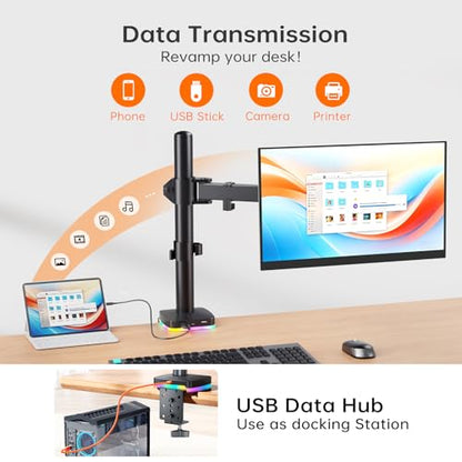 Afaloona RGB Convertible Laptop and Monitor Mount with USB Hub, Adjustable | RGB USB hub with 1 USB-C & 2 USB-A ports for charging and data transfer, fits 13-32" monitors or 11-17" laptops, up to 18 lb - size: RGB Laptop Stand