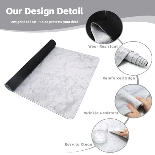 Baziabbo Desk Mat,XXL Extended Large Mouse Pad,Gaming Mousepad with Stitched Edge,Non-Slip Rubber Base Keyboard Desk Pad for Home Office Study Game (White Marble) - color: White Marble