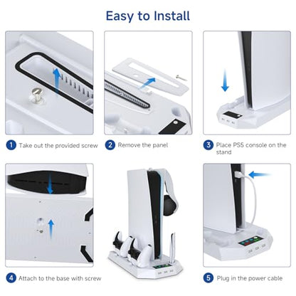 PS5/Slim/Pro Cooling Station for PlayStation 5 Console,PS5 Cooler Fan with Dual PS5 Controller Charger Incl. 3 Level Fans,Headset,3 USB Hubs,PS5/Slim/Pro Stand for PlayStation 5 Console Accessories - color: White