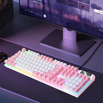 Mechanical Keyboard 104 Keys Full Size Standard Layout USB Wired PC Game | Mechanical Feel Game Keyboard Anti-Ghosting, N-Key Rollover, Full Size, RGB Backlit, Ergonomic, Spill-Resistant, for PC D - color: 1