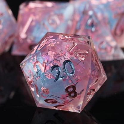 DND Sharp Edge Polyhedral Dice Set,for Dungeons and Dragons RPG MTG Table Games,7 Pcs Handmade Dice Set Sakura Pink - color: Sakura Pink
