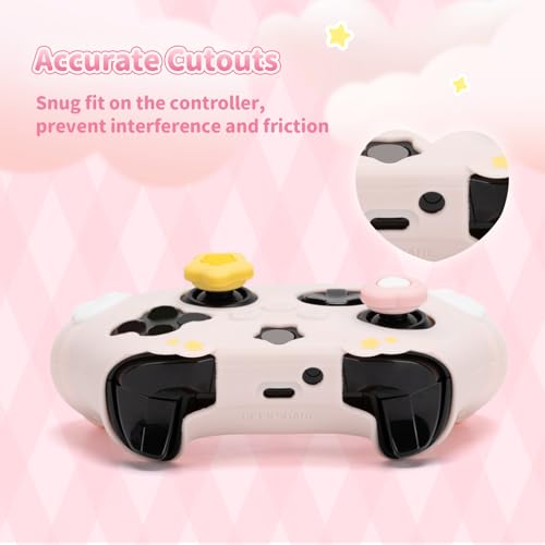 GeekShare Controller Skin Set Compatible with Xbox Series X, Soft Silicone Protective Cover with 2 Thumb Grip Caps and 2 Stickers - Star Wings Series (Pink) - color: Pink
