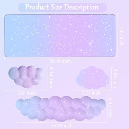 Cloud Mouse Pad Keyboard Wrist Rest 4PCS Extended Large Galaxy Stars Desk Mat Pad Set Memory Foam Non-Slip Cute Ergonomic Gaming Mouse Pad Wrist Support for Computer Home Office Purple Blue - color: 4pcs Purple Blue