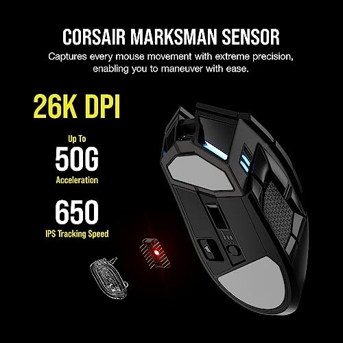 Corsair DARKSTAR RGB Wireless Gaming Mouse for MMO, MOBA - 26,000 DPI - 15 Programmable Buttons - Up to 80hrs Battery - iCUE Compatible - Black - style: DARKSTAR RGB