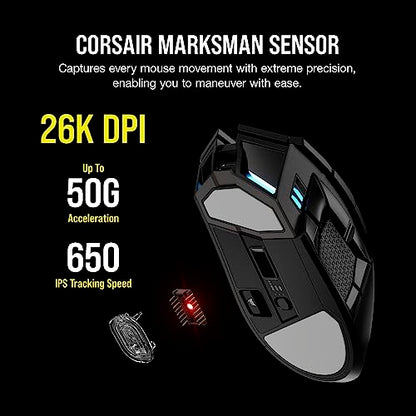 Corsair DARKSTAR RGB Wireless Gaming Mouse for MMO, MOBA - 26,000 DPI - 15 Programmable Buttons - Up to 80hrs Battery - iCUE Compatible - Black - style: DARKSTAR RGB